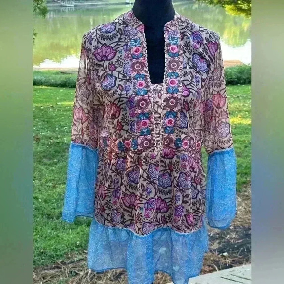 Soft Surroundings Tunic Pergola Floral Embroidered Sheer boho fairy festival M - Picture 2 of 9